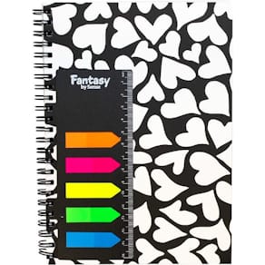 Spiralblock A5 Linjerat Hjärtan med notisar och linjal