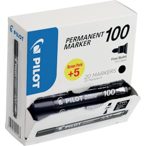 Permanent marker Pilot 100, XXL doos met 15 + 5 stuks, zwart