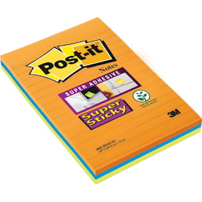 Notitieblaadjes Post-it Super Sticky, gelijnd, 102 x 152 mm, 3 st