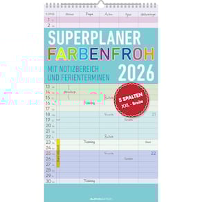 Familienplaner Alpha Farbenfroh 2026, Spiralbindung, bunt, 26 x