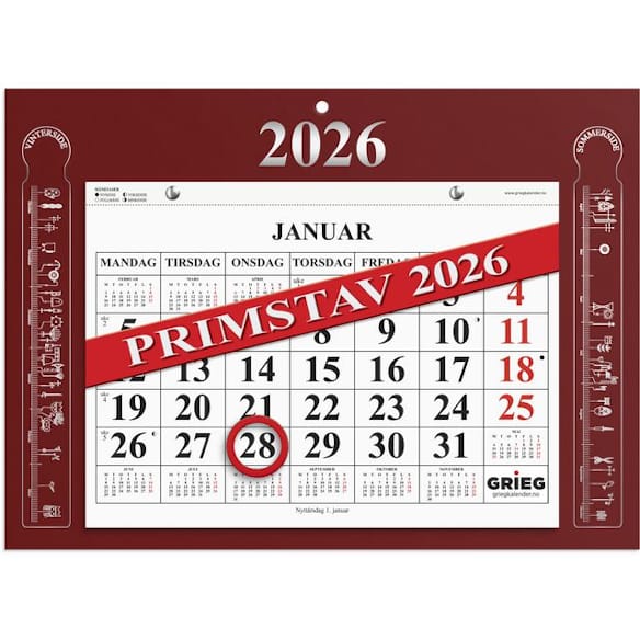 Magnetkalender GRIEG 2026 Primstav rød