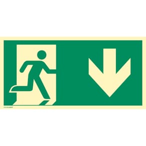 Schild MOEDEL Notausgang rechts, Pfeil unten, Kunststoff, 400 x  