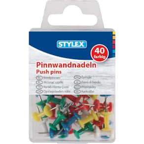 Pinnwandnadeln Stylex, 40 St., farbig sortiert, SB-Hängeverpackug