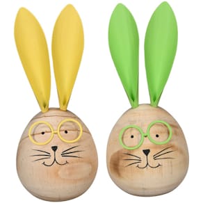 Dekofigur Osterhase mit Brille, Holz, gelb/grün sortiert