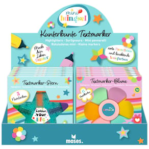 Textmarker MOSES Mini-Bringsel, Stern+Blume, sortiert
