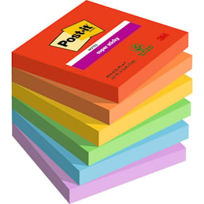 Notes, Post-it, Super sticky, assorteret, 76x76mm, pakke a 6 stk