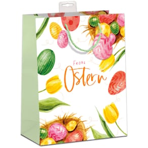 Geschenktasche SKORPION Ostern, Eier/Blumen, weiß/bunt