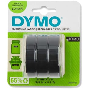 Prægetape DYMO til Junior/Omega, 9 mm x 3 m, sort, 1 rulle