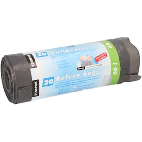 Müllsäcke STARPAK mit Zugband, grau, 60 l, 75 x 65 cm, LDPE
