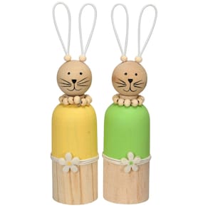 Dekofigur Osterhase, Holz, gelb/grün, sortiert
