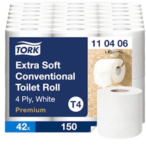Toiletpapir Tork Extra Soft 4-lags T4, hvid 98 mm/18,8 m, 42 rl