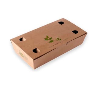 Nudelbakke nr. 1 m. hængslet låg, brun pap 138×67×43 mm, 500 stk