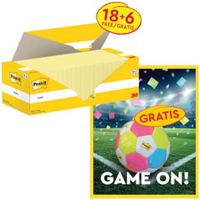 Plaknotities Post-it, 100 vel, 76x127, kanariegeel, 18+6 +voetbal