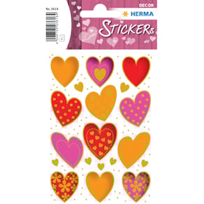 Schmucketikett HERMA Herzen Goldprägung, 12 Stück, bunt