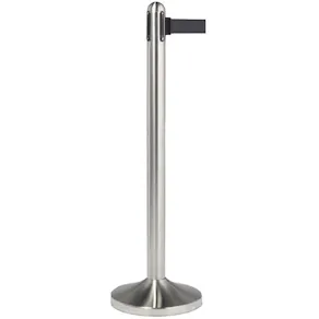 Avspärrningsstolpe med band svart/borstat stål SECURIT, 210cm