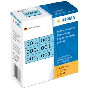 Nummernetiketten HERMA dreifach, 0-999, blau, Kartonspender