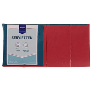Servietten METRO PROFESSIONAL Zellstoff 1/4 Falz, 33x33 cm, rot,