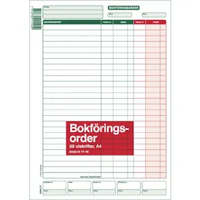 Bokföringsorder A4 utan kopia, 50 blad