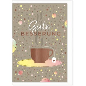 Genesungskarte KOMMA³ Teetasse, bunt, mit Umschlag