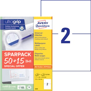 Universaletiketten Avery Zweckform, 210 x 148 mm, weiß, 130 Stück