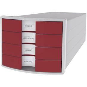 Schubladenbox HAN IMPULS, 4 Schubladen, lichtgrau/rot