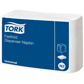 Dispenserservietter Tork Fastfold 2-fold, 1-lag hvid, 10800 stk