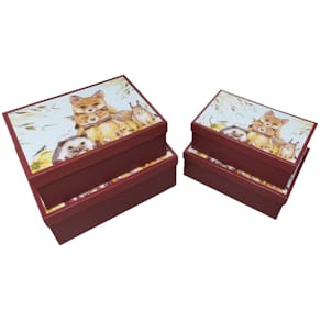 Geschenkkarton PBS Herbsttiere, rotbraun, 4 Größen, rechteckig