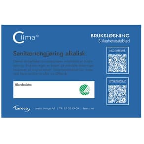 Bruksetikett CLIMA30 Sanitær alkalisk