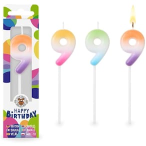 Geburtstagskerze TRENDHAUS Zahl 9, sortiert, 12,8 cm