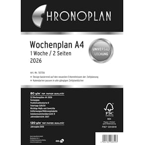 Wochenplan CHRONOPLAN A4, 2026, 210 x 297 mm, weiß