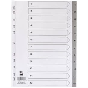 Ordnerregister Q-CONNECT 1-12, A4, PP, grau