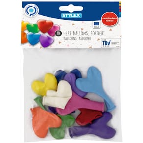 Luftballon STYLEX Herzen, bunt, 10 Stück