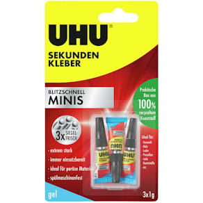 Sekundenkleber UHU blitzschnell Minis Gel, 3 x 1 g