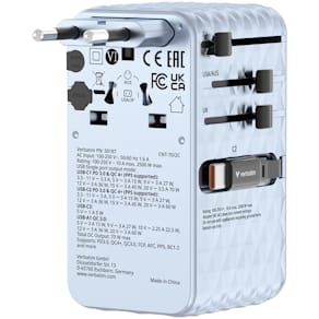 VERBATIM 70W 2C Retractable Universal Travel Adapter Blue