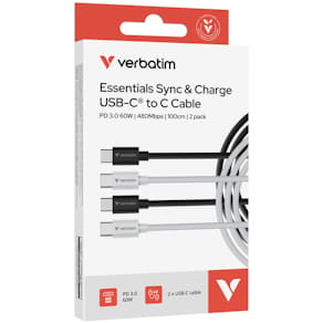 USB-Kabel Verbatim Essentials, USB-C/USB-C, 20W PD, weiß