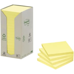 Notitieblok Post-it Recycled Notes, 76 x 76 mm, geel, 16 stuks