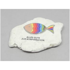 Deko Regenbogenfisch, Konfirmation, im Display, mit Aufschrift