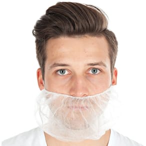 Skægbind til stort skæg, nakkeelastik, hvid, 100 stk