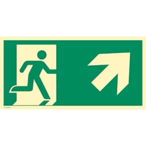 Schild MOEDEL Notausgang, rechts aufwärts, Kunststoff, 297 x 148