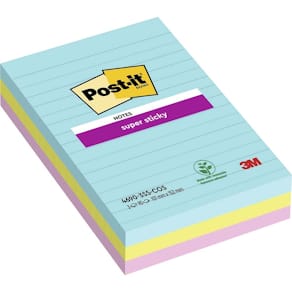 Notes Post-it Super Sticky, assorteret 101x152 mm, 3 stk