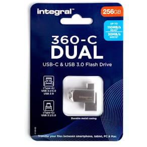 USB-stick Integral 360-C Dual USB-C & USB 3.0, 256 GB, wit