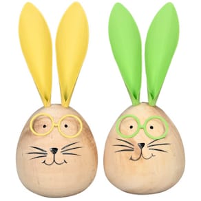 Holzfigur Osterhase, gelb/grün sortiert