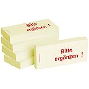 Haftnotiz BIZSTIX Bitte Ergänzen, gelb, 35 x 75 mm, 5 x 100 Blatt