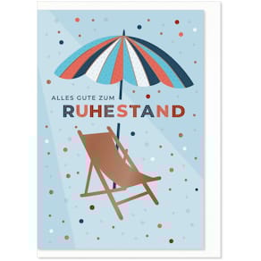 Glückwunschkarte KOMMA³ Ruhestand, Sonnenschirm, mit Umschlag