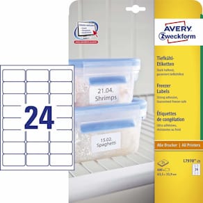 Fryseetiketter Avery laser hvid 63,5x33,9 mm, 24/ark, 600 stk