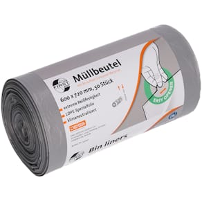 Müllbeutel Deiss First Plus PCR, 60 l, grau, 50 Stück/Rolle