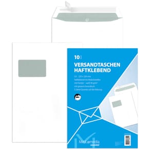 Versandtasche MAILMEDIA C4, haftklebend, Fenster, 90g, weiß, 10er