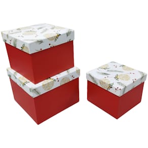 Geschenkkarton PBS Kugeln, weiß/rot, 3 Größen, quadratisch