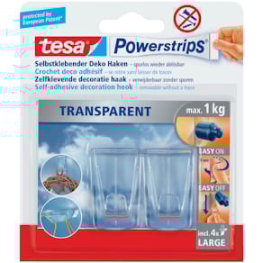 Haken tesa Powerstrips Deco XL, transparent, 2 Stück, 1 kg