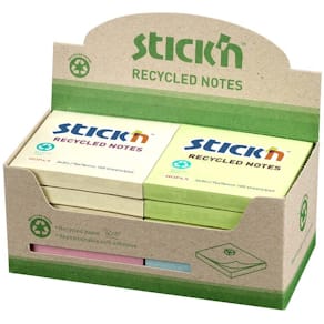 Notesblokke Stick'n Recycled, assorteret 76x76 mm, 12 stk